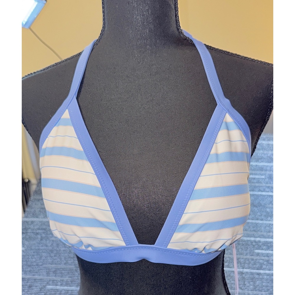 Wild Fable Bikini Top Women L 12-14‎ Blue White NEW Striped Triangle Halter Tie